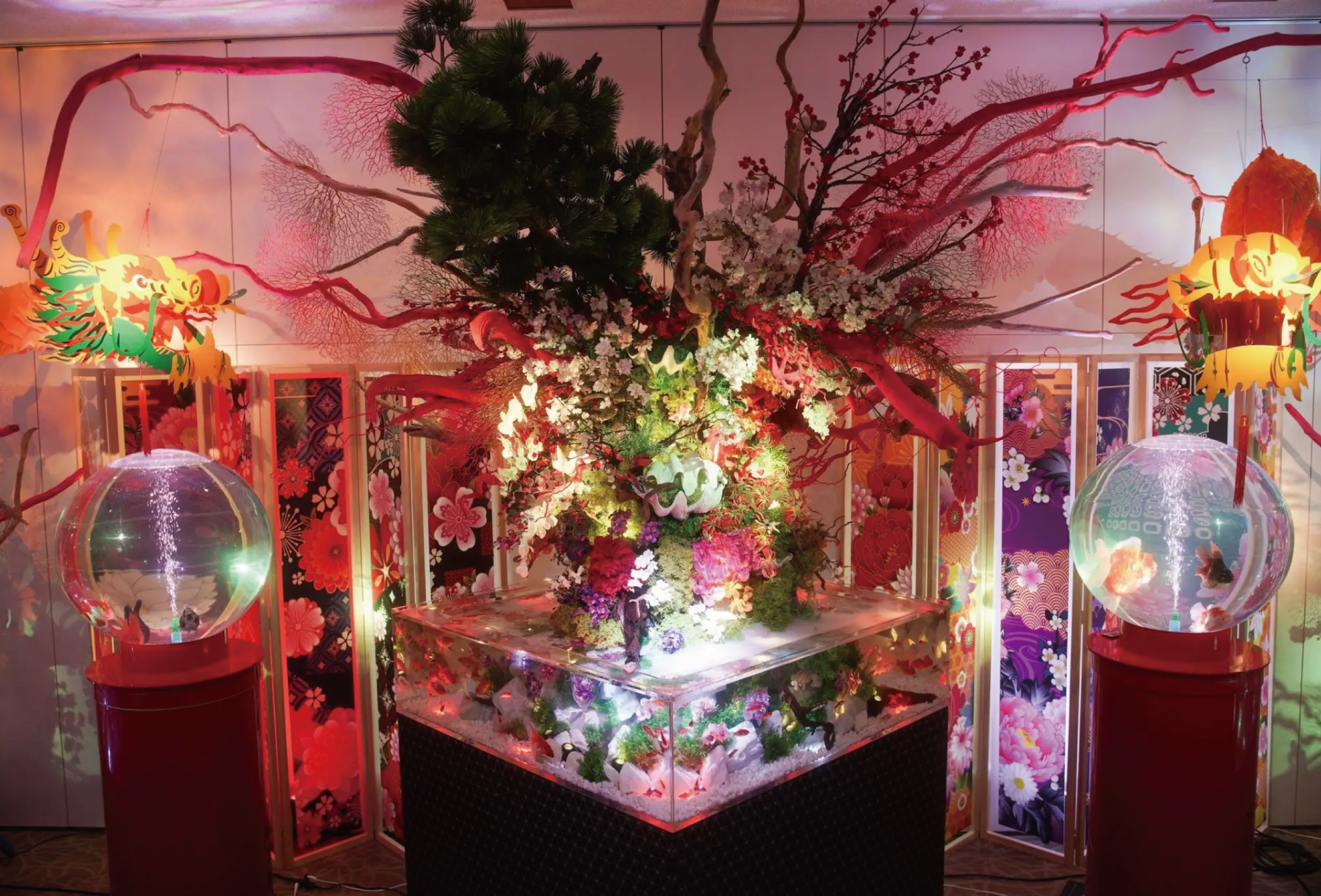 未使用送料込JAPAN伝統工芸風流2つ割れのれん華麗な金魚キンギョ